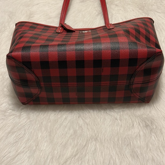 COACH Reversible City Tote with Gingham print & Red - Picture 2 of 12